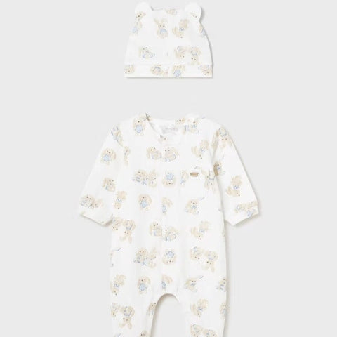 Mayoral Two Piece Mayoral Blue Bunny Sleepsuit and Hat