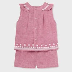 Mayoral Two Piece Mayoral Embroidered Linen Short Set