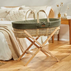 The Little Green Sheep Moses Baskets & Cribs Olive The Little Green Sheep Knitted Moses Basket, Mattress & Stand Bundle
