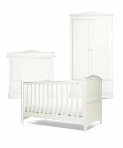 Bababoom Boutique Mamas & Papas 'Flyn' 3 Piece Cotbed Range with Dresser Changer and Wardrobe - White