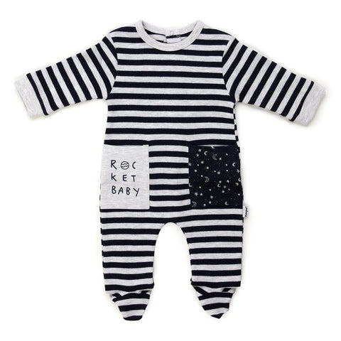 Babybol Navy & Grey Striped Babygrow - Babygrow