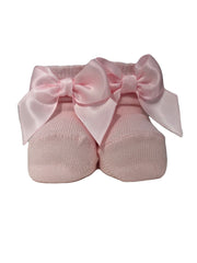 Carlomagno Socks Pale Pink Carlomagno New Born Knitted Cotton Bow Socks