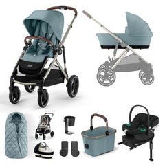 Cybex Prams Sky Blue / Taupe Frame *Independent Exclusive* NEW Cybex Gazelle S 2023 11 Piece Aton B2 i-Size Bundle (With SNOGGA) - Pre Order