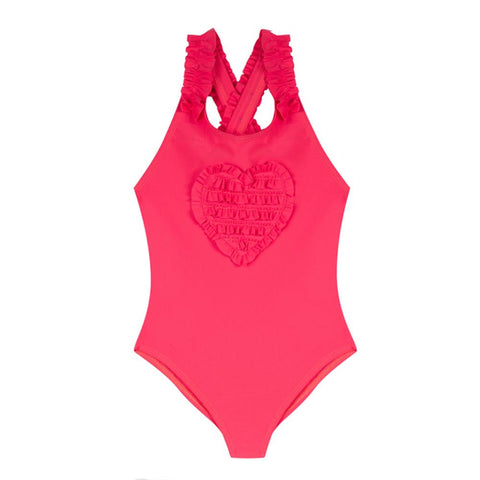 Lili Gaufrette Ruffle Heart Coral Swimsuit - Swim Suit