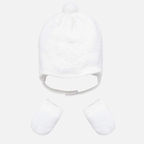 Mayoral White Hat & Mittens Gift Set - Hat