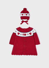 Mayoral Three Piece Set Mayoral Red Knitted Dress With Hat Set