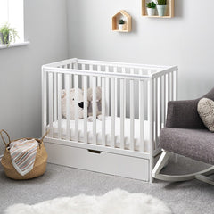 Obaby Cot & Cot Bed Cot, Under Drawer & Fibre Mattress Obaby - White Bantam Space Saver Cot - Direct Delivery