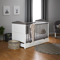 Obaby Nursery Furniture Obaby - Whitby White with Taupe Grey  Cot Bed - Direct Delivery