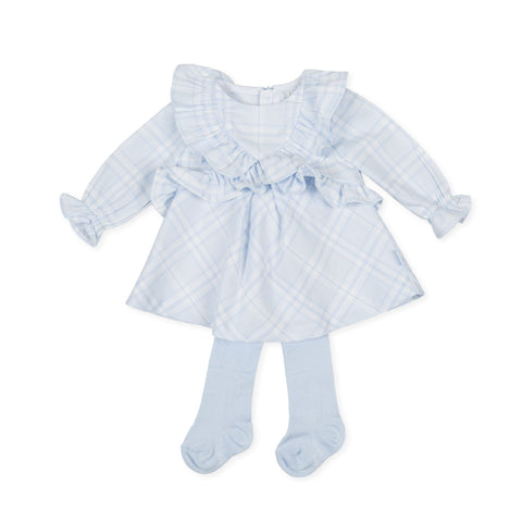 Tutto Piccolo Blue Plaid Dress with Tights - Dress