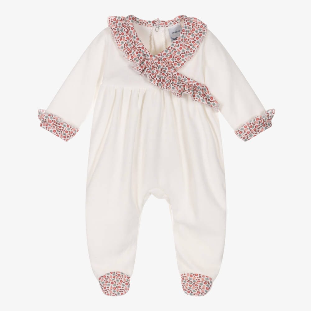 Babidu Babygrow Babidu Velour Girls Babygrow with Floral Frill