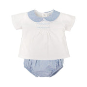 Babidu Two piece set Babidu Blue & White Smocked Two Piece