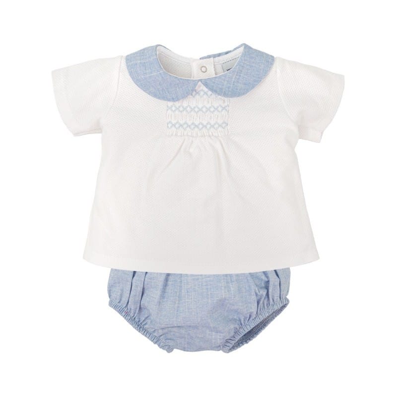 Babidu Two piece set Babidu Blue & White Smocked Two Piece