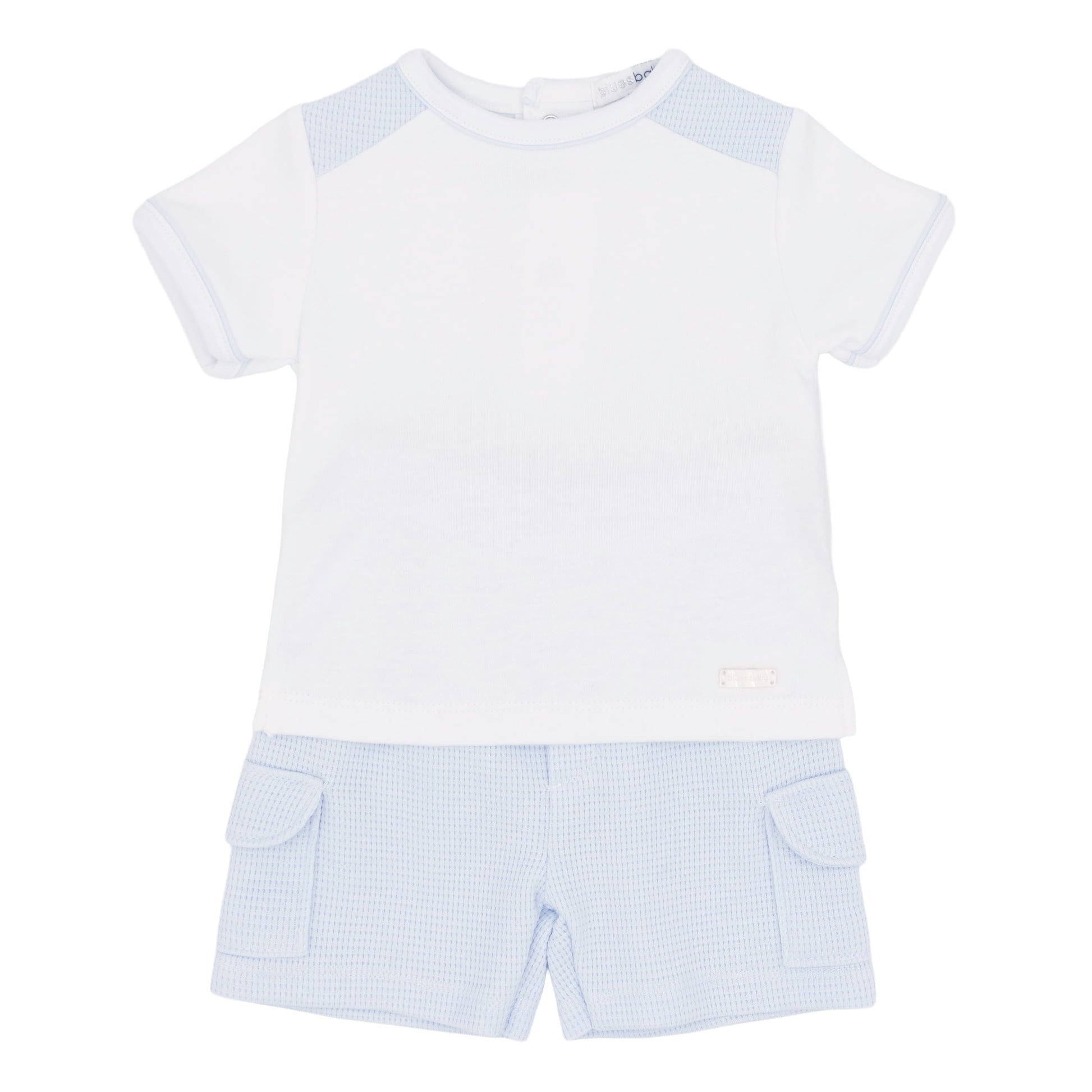 Blues Baby Two piece set Blues Baby Blue Waffle & White Two Piece Set