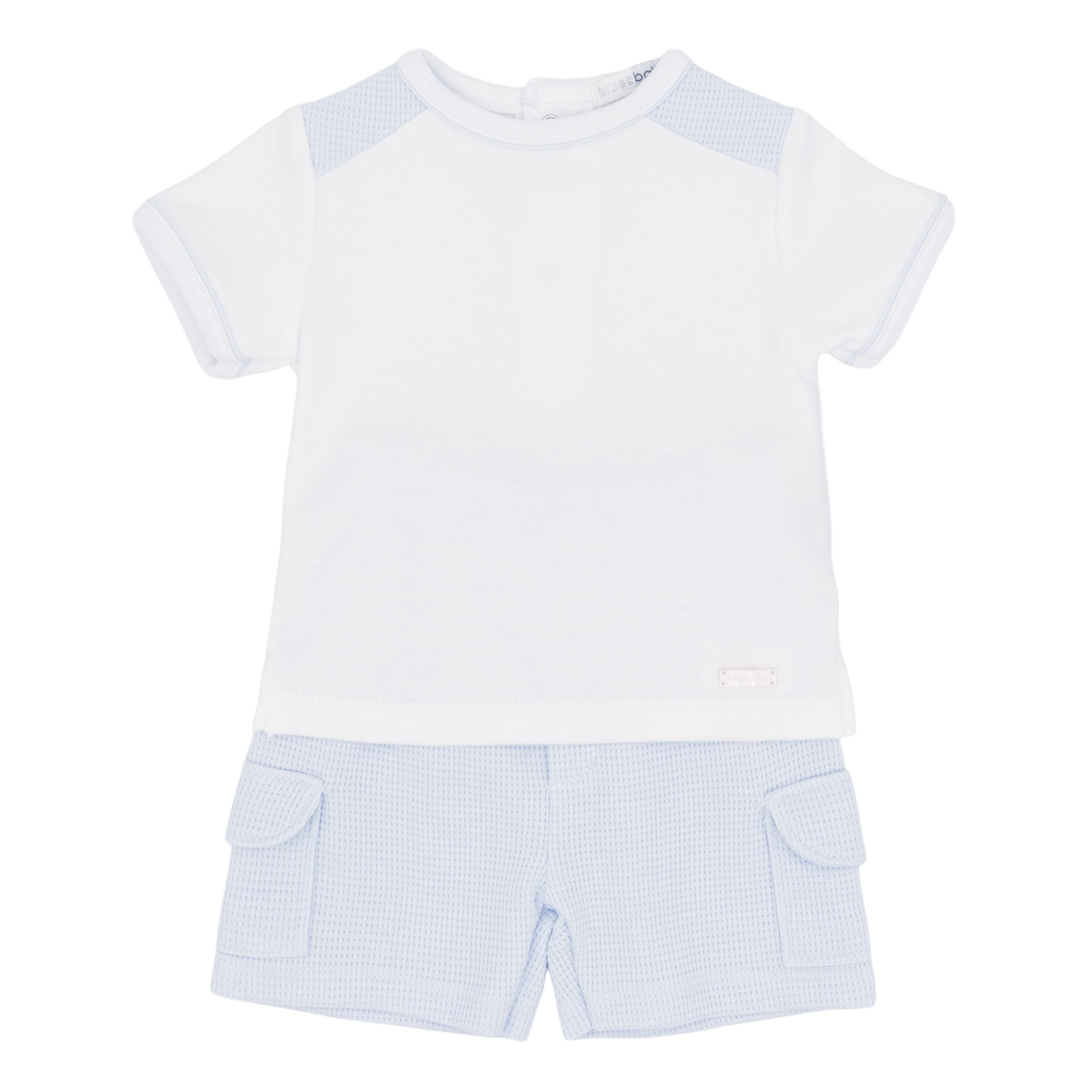 Blues Baby Two piece set Blues Baby Blue Waffle & White Two Piece Set