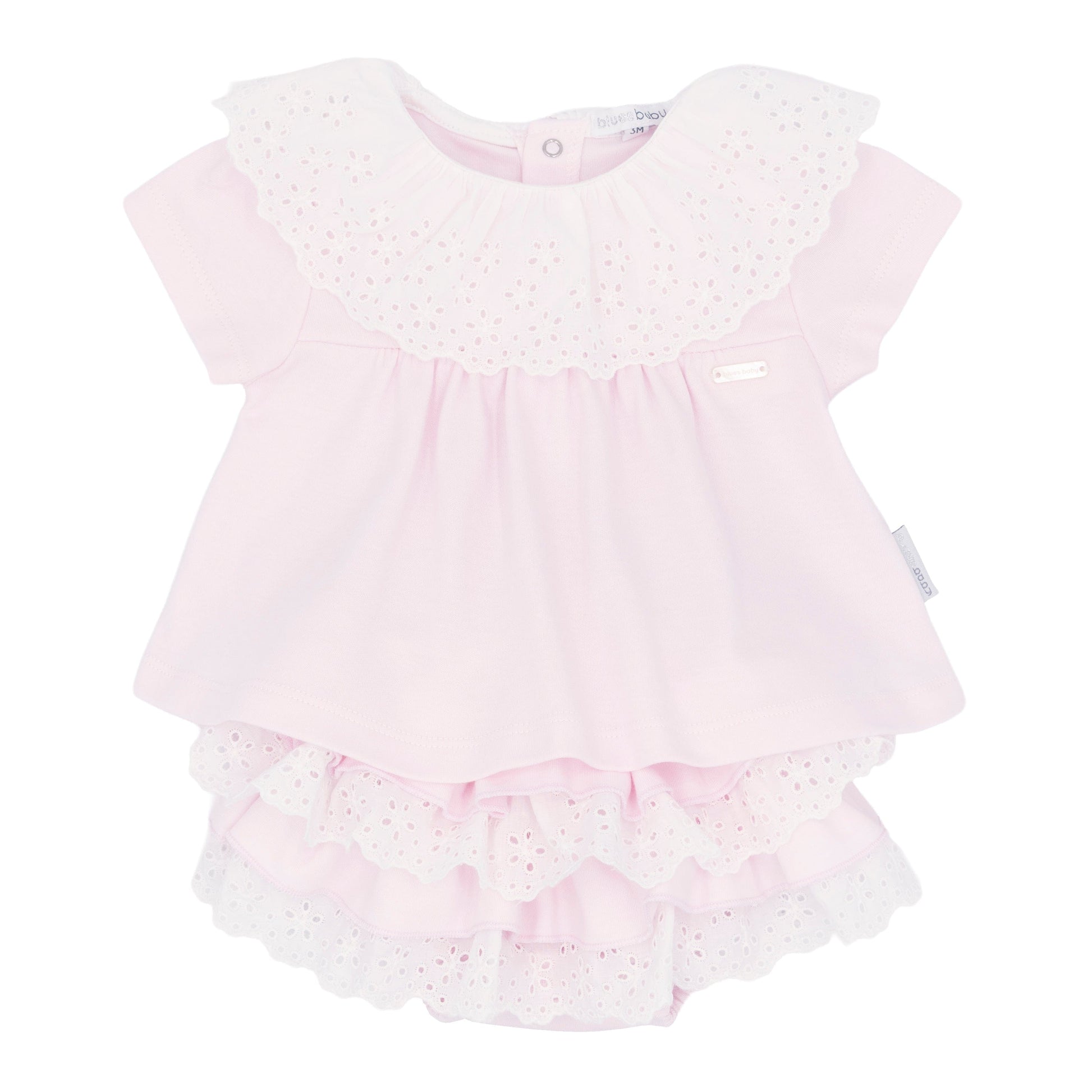 Blues Baby Two Piece Set Blues Baby "Pink And White Ruffled" Two Piece Set