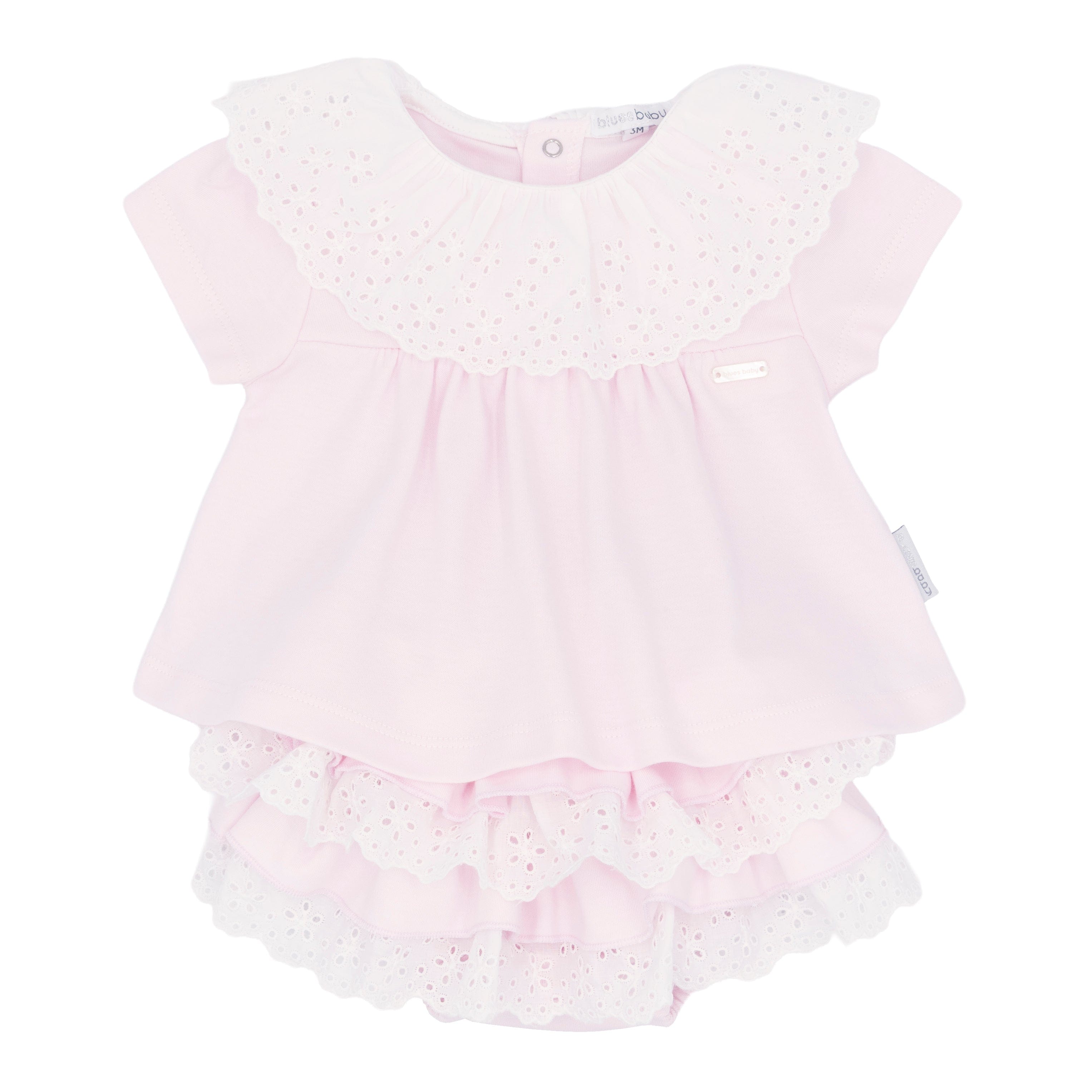 Blues Baby Two Piece Set Blues Baby "Pink And White Ruffled" Two Piece Set