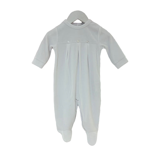 blues Babygrow Blues Baby White Velour Babygrow with ribbed contrast