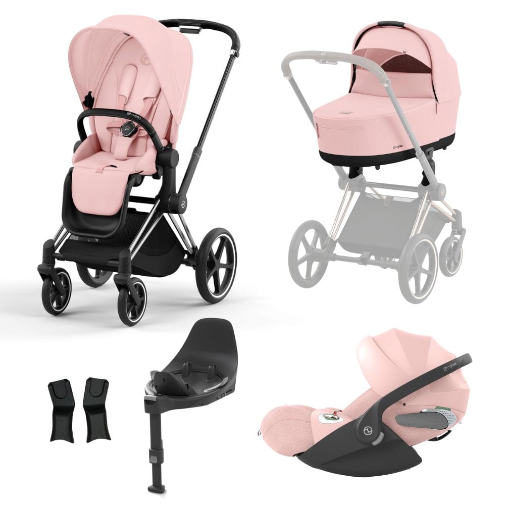 Cybex Prams & Pushchairs Peach Pink Cybex Priam Chome │ Black Bundle