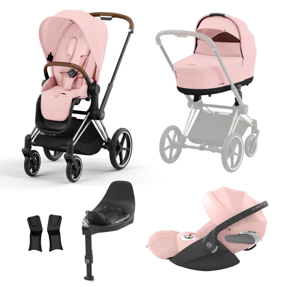 Cybex Prams & Pushchairs Peach Pink Cybex Priam Chrome │ Brown Bundle