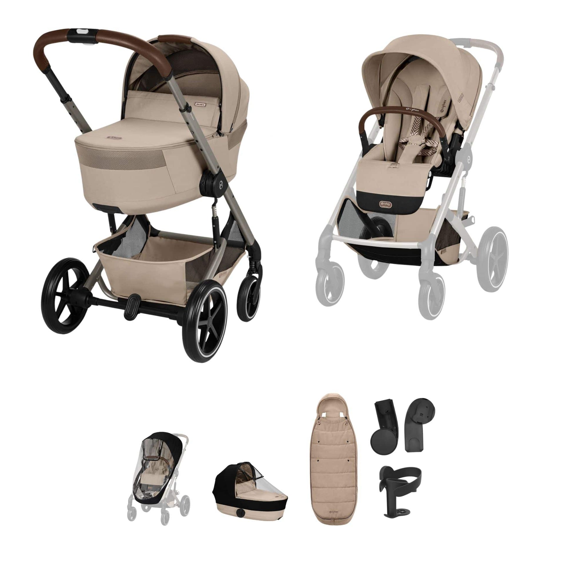 Cybex Travel System Cybex Balios S Lux with Folding Carrycot - Almond Beige Bundle - Pre Order