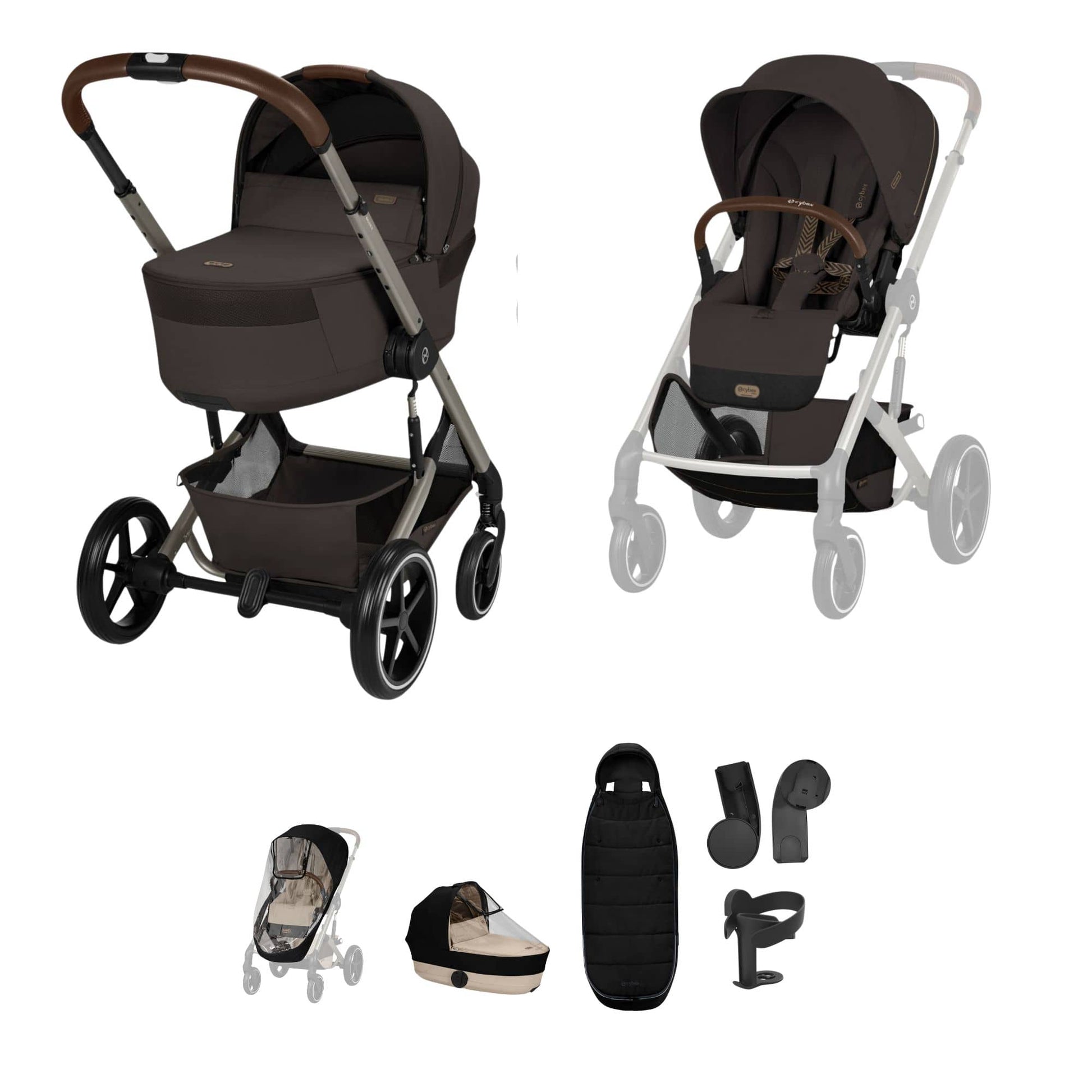 Cybex Travel System Cybex Balios S Lux with Folding Carrycot - Chocolate Brown Bundle - Pre Order