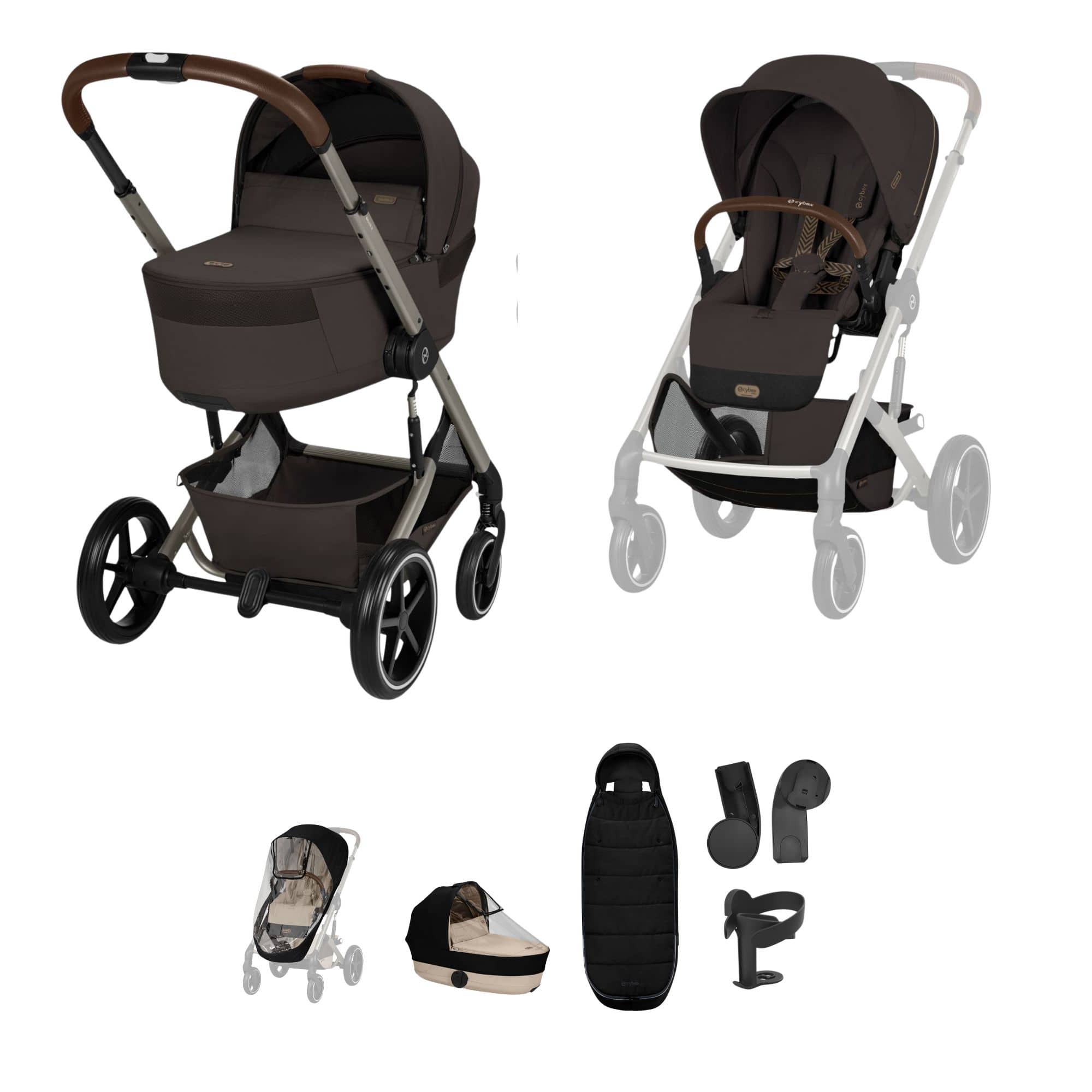 Cybex Travel System Cybex Balios S Lux with Folding Carrycot - Chocolate Brown Bundle - Pre Order