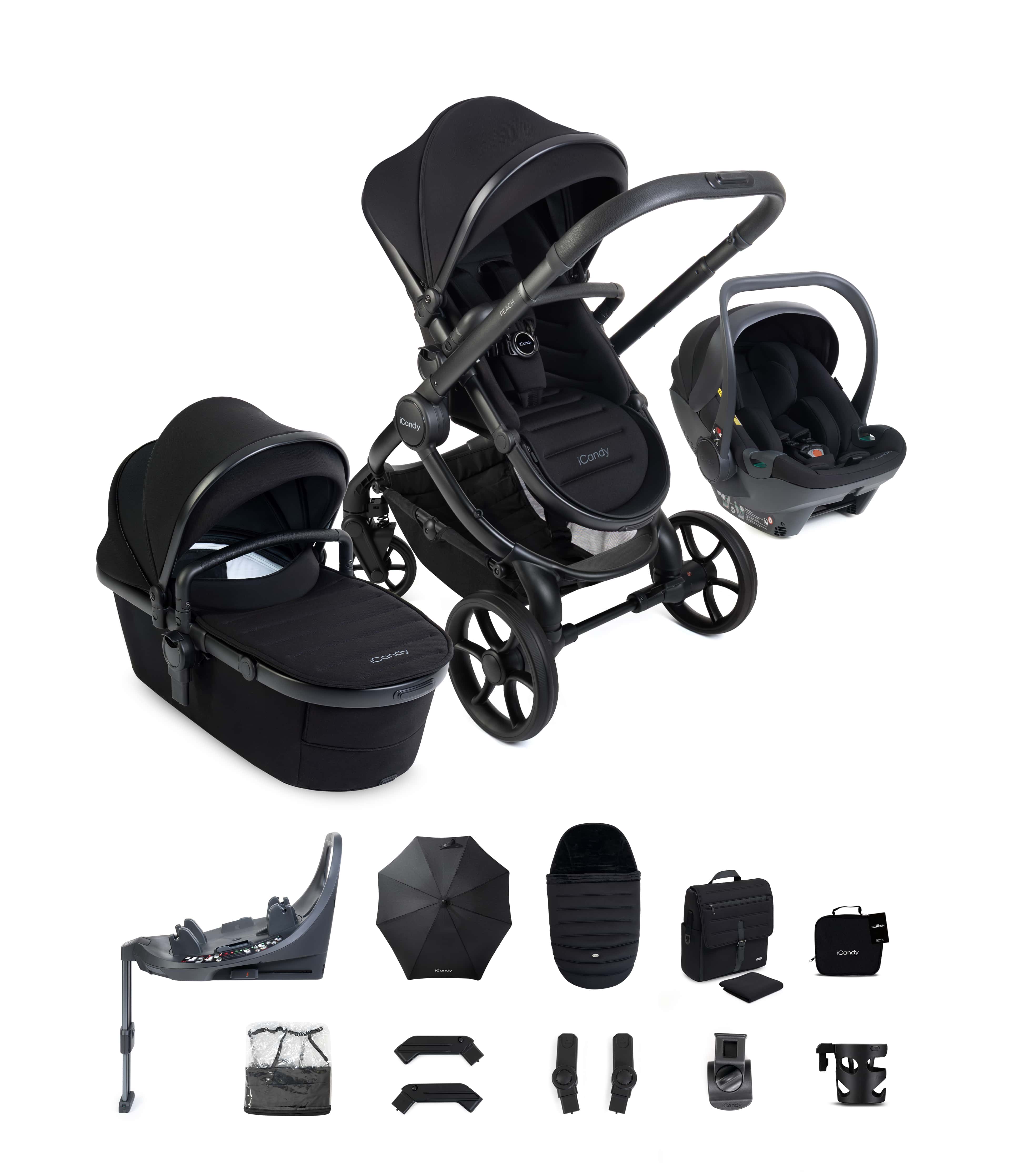 iCandy Prams & Pushchairs iCandy Peach 8 - Black  with 360 Cocoon Car Seat & Base