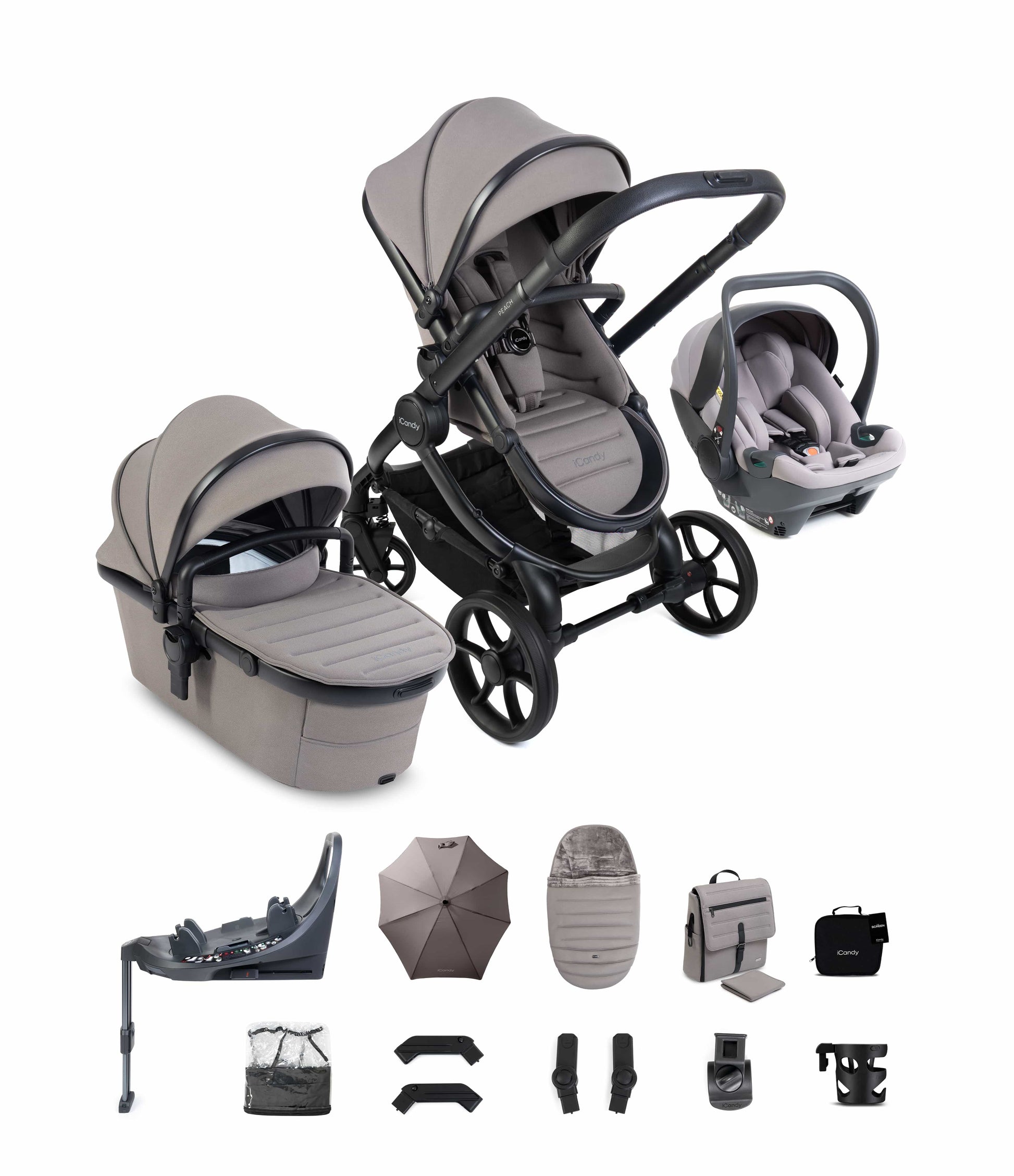 iCandy Prams & Pushchairs iCandy Peach 8 Complete Bundle with 360 Cocoon Car Seat & Base- Porcini