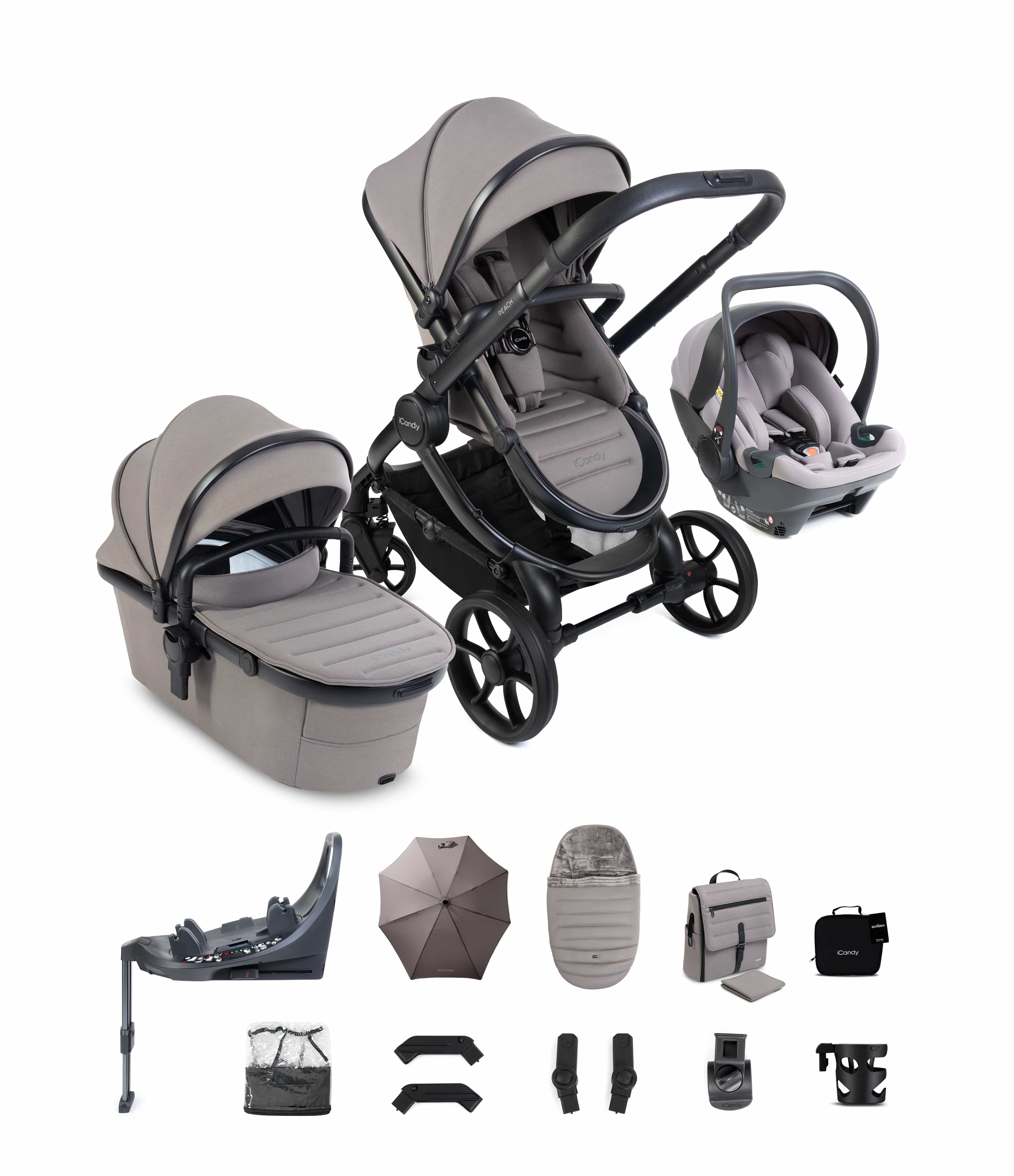 iCandy Prams & Pushchairs iCandy Peach 8 Complete Bundle with 360 Cocoon Car Seat & Base- Porcini