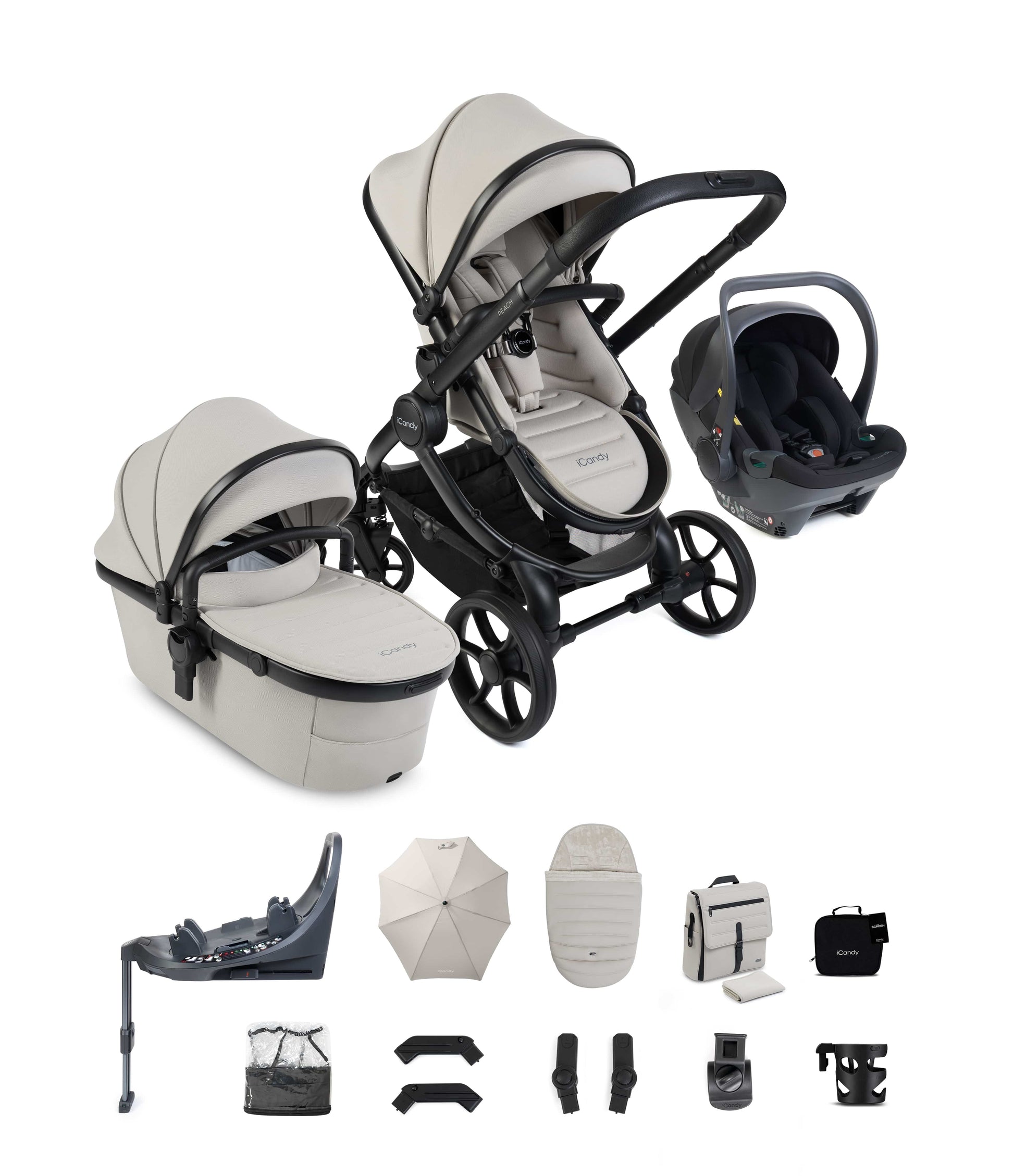 iCandy Prams & Pushchairs iCandy Peach 8 Complete Bundle with Black 360 Cocoon Car Seat & Base- Taupe