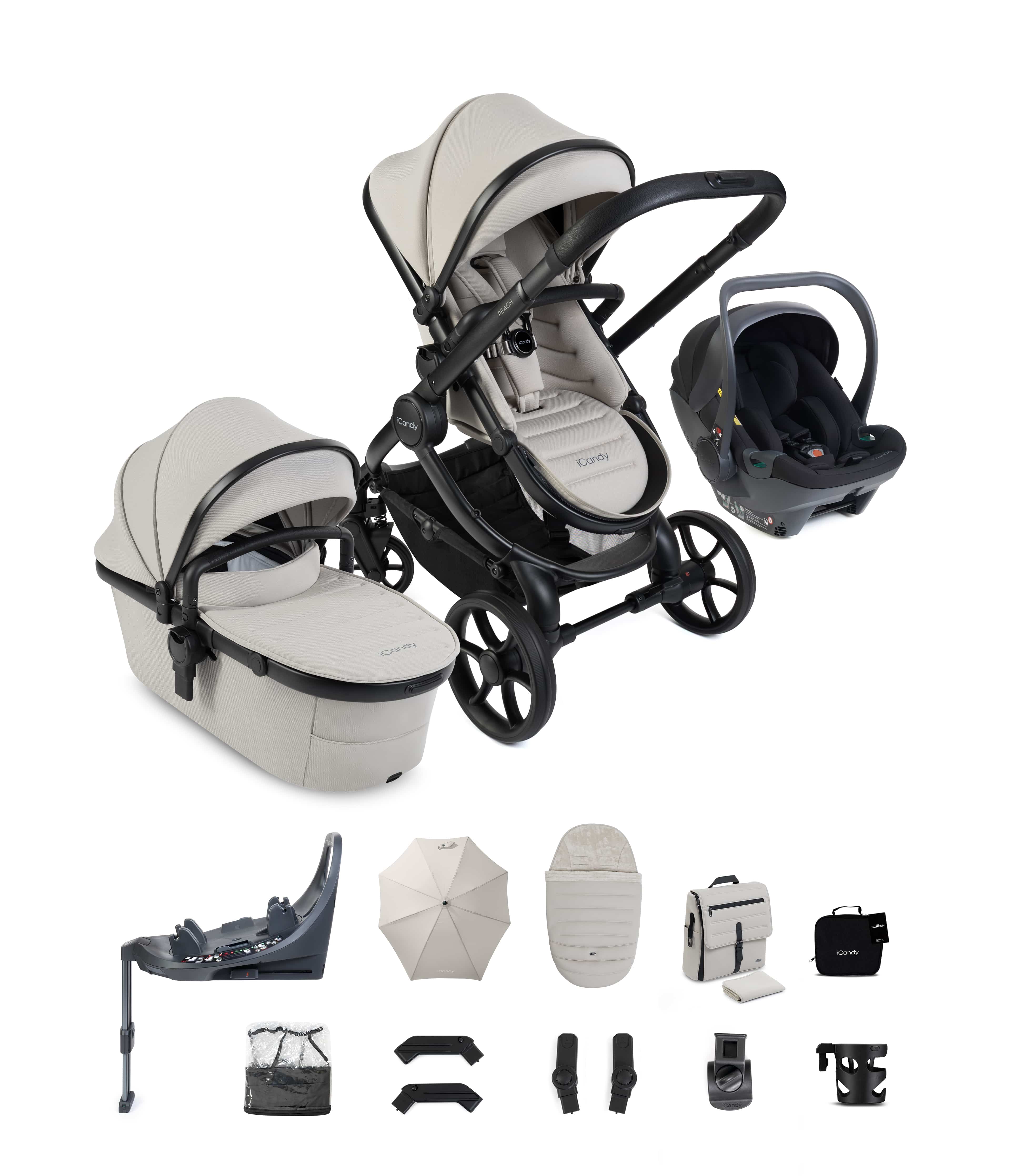 iCandy Prams & Pushchairs iCandy Peach 8 Complete Bundle with Black 360 Cocoon Car Seat & Base- Taupe