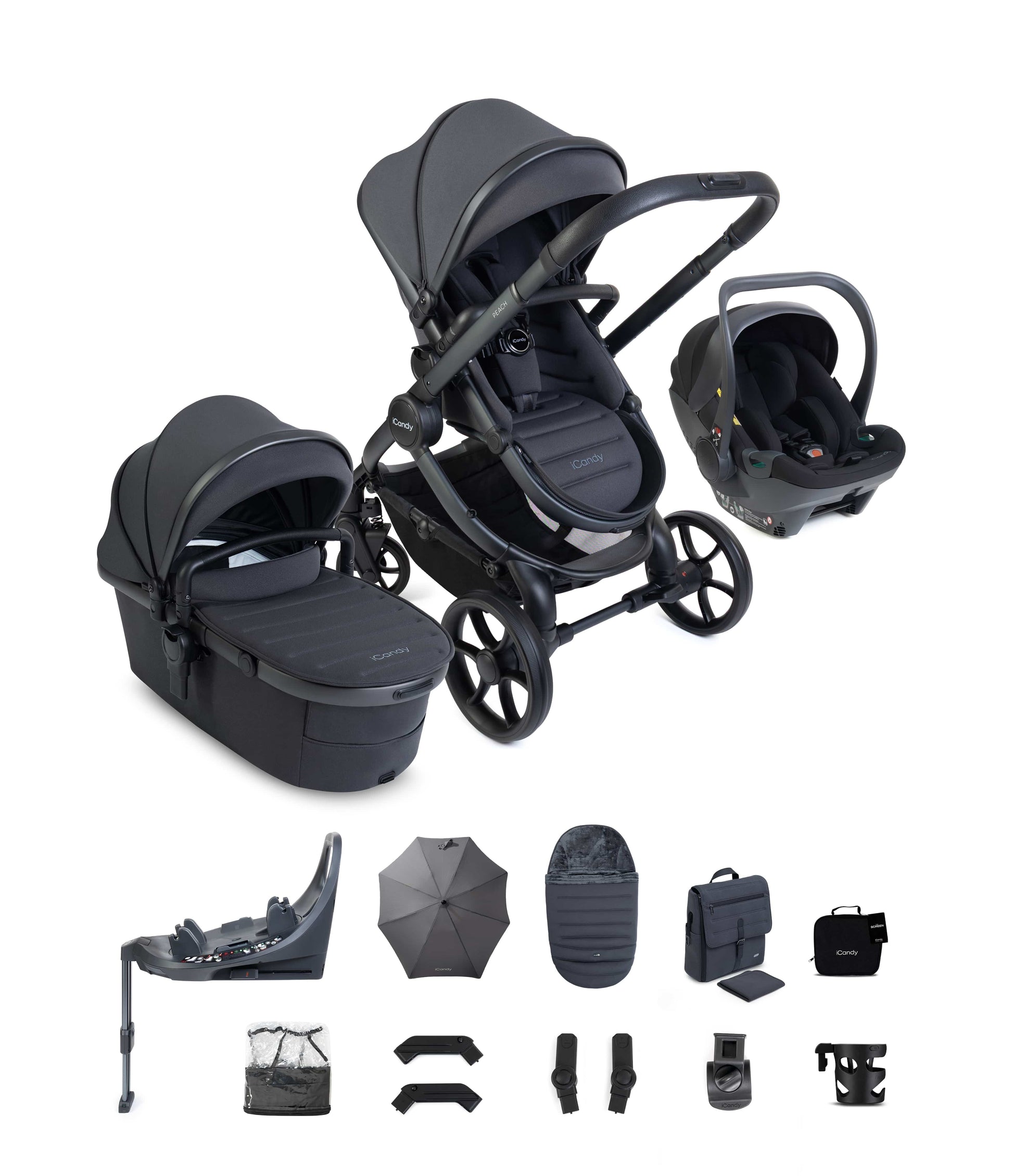 iCandy Prams & Pushchairs iCandy Peach 8 Complete with Black 360 Cocoon Car Seat & Base Bundle - Grey