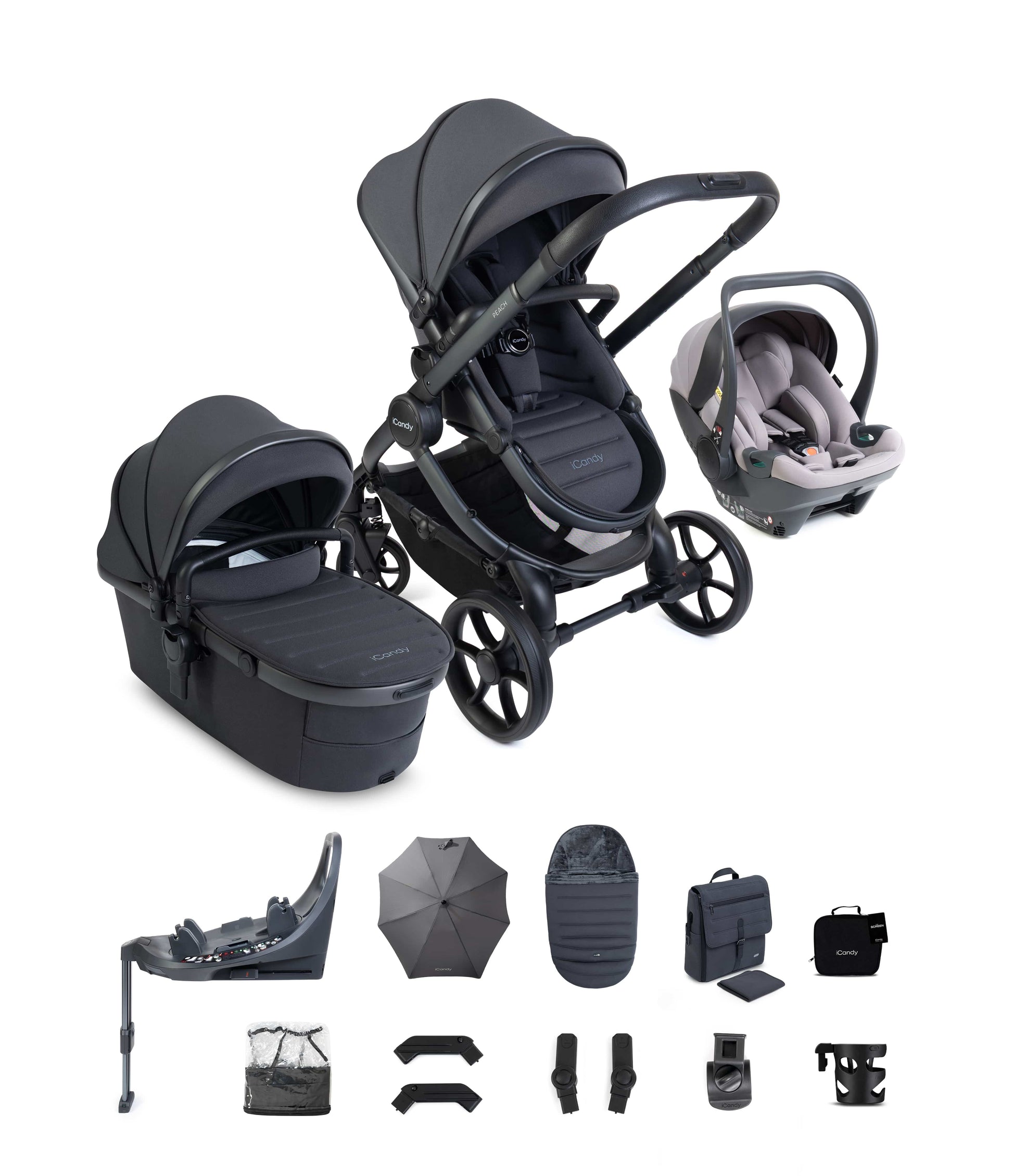 iCandy Prams & Pushchairs iCandy Peach 8 Complete with Storm Grey 360 Cocoon Car Seat & Base Bundle - Grey