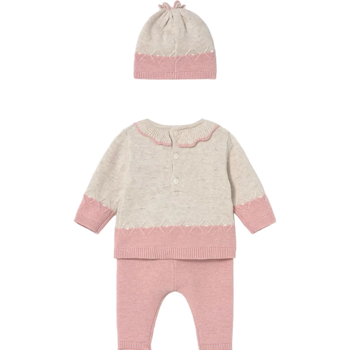 Mayoral 3 Piece Set Mayoral Girls Pink & Beige 3 Piece Knit Set