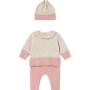 Mayoral 3 Piece Set Mayoral Girls Pink & Beige 3 Piece Knit Set