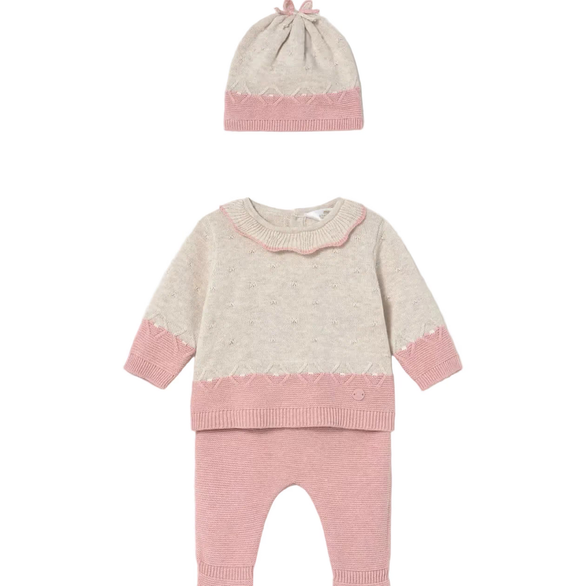 Mayoral 3 Piece Set Mayoral Girls Pink & Beige 3 Piece Knit Set