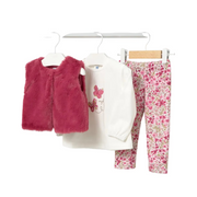 Mayoral 3 Piece Set Mayoral Pink, Floral 3 piece set with fur Gilet