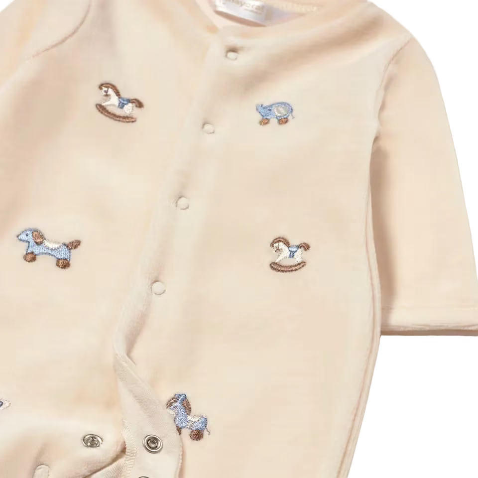Mayoral Babygrow Mayoral Cream Velour With Blue Toys Babygrow
