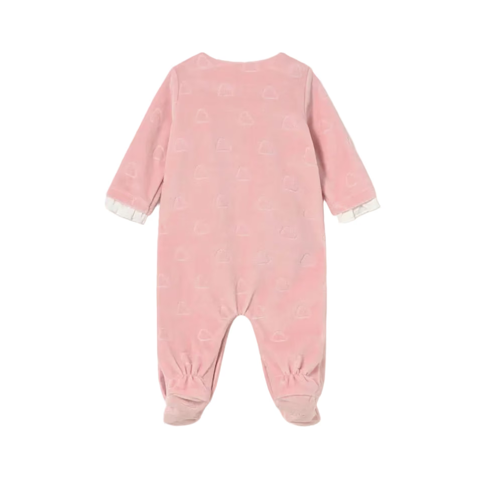 Mayoral Babygrow Mayoral Pink Velour Scalloped Edge Babygrow