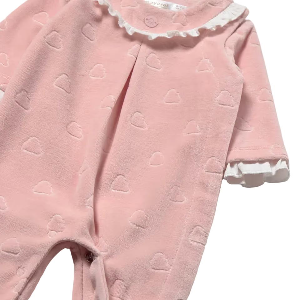 Mayoral Babygrow Mayoral Pink Velour Scalloped Edge Babygrow
