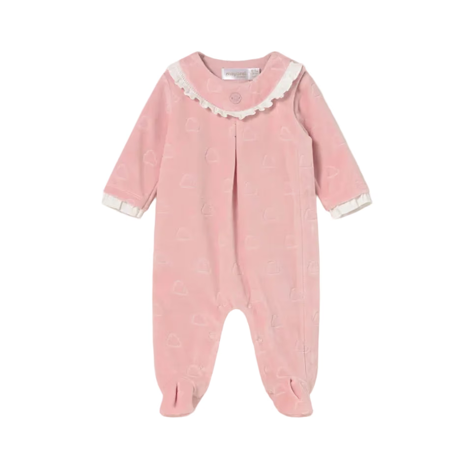 Mayoral Babygrow Mayoral Pink Velour Scalloped Edge Babygrow