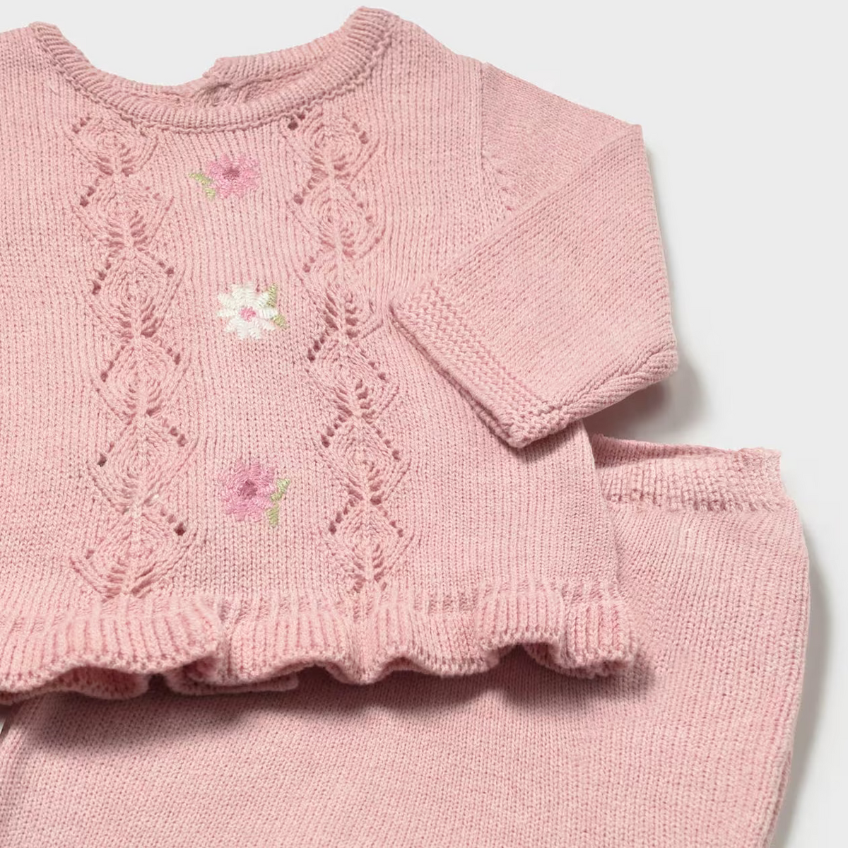 Mayoral Knitted Two Piece Mayoral Pink Embroidered Knit Two Piece