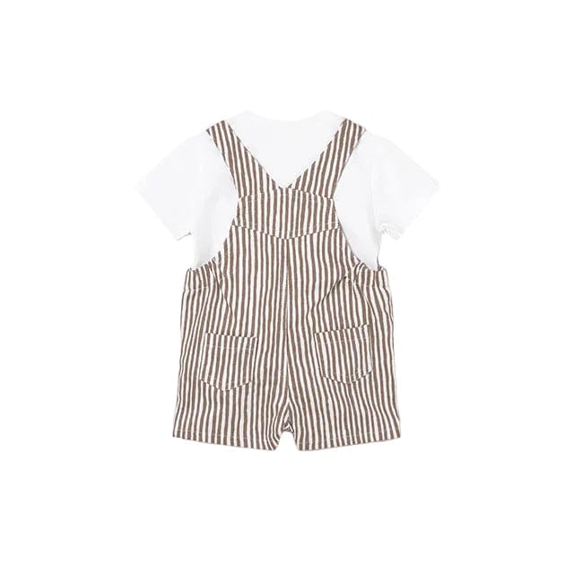 Mayoral Romper Mayoral Cocoa Stripe Dungaree Romper with White T-Shirt
