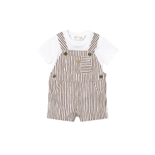 Mayoral Romper Mayoral Cocoa Stripe Dungaree Romper with White T-Shirt