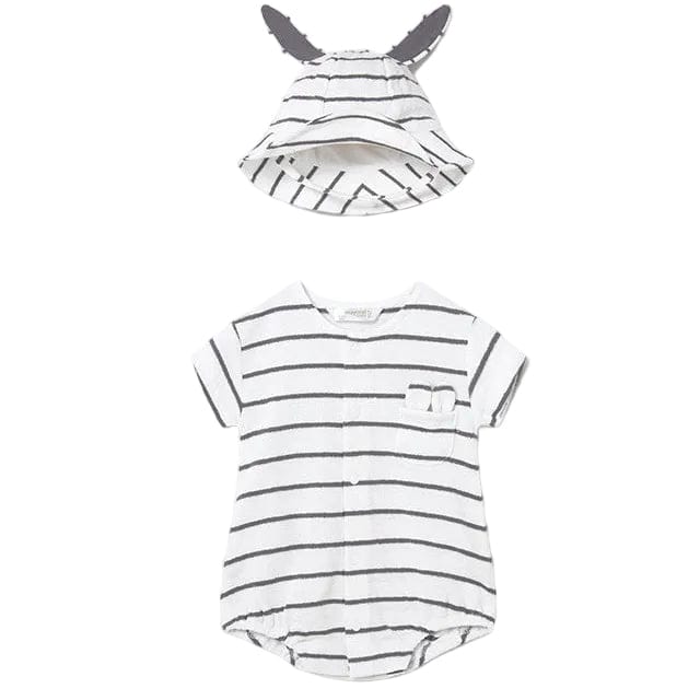 Mayoral Romper Mayoral Navy Stripe Romper with Hat