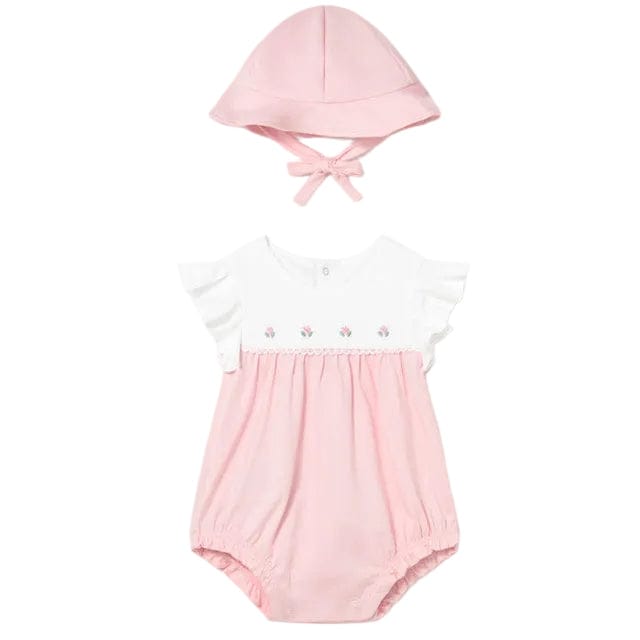 Mayoral Romper Mayoral Pink & Rose Bud Romper with Hat
