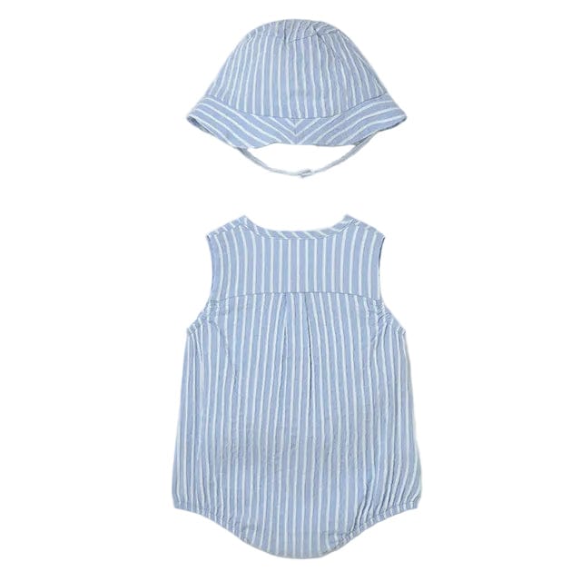 Mayoral Romper Mayoral Sky Blue Pin Stripe Romper with Hat