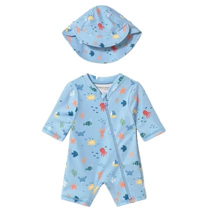 Mayoral Swim Suit Mayoral Blue Swimming Romper with Hat