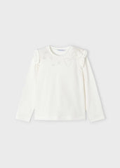 Mayoral T-shirt Mayoral Cream Pearly Bow Long Sleeved T-Shirt