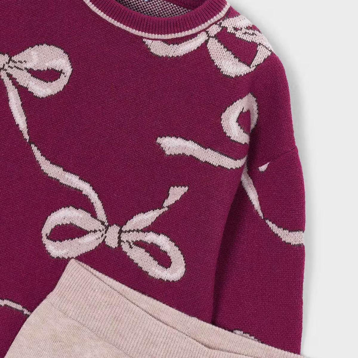 Mayoral Tracksuit Mayoral Girls Knitted Burgundy Bow Set